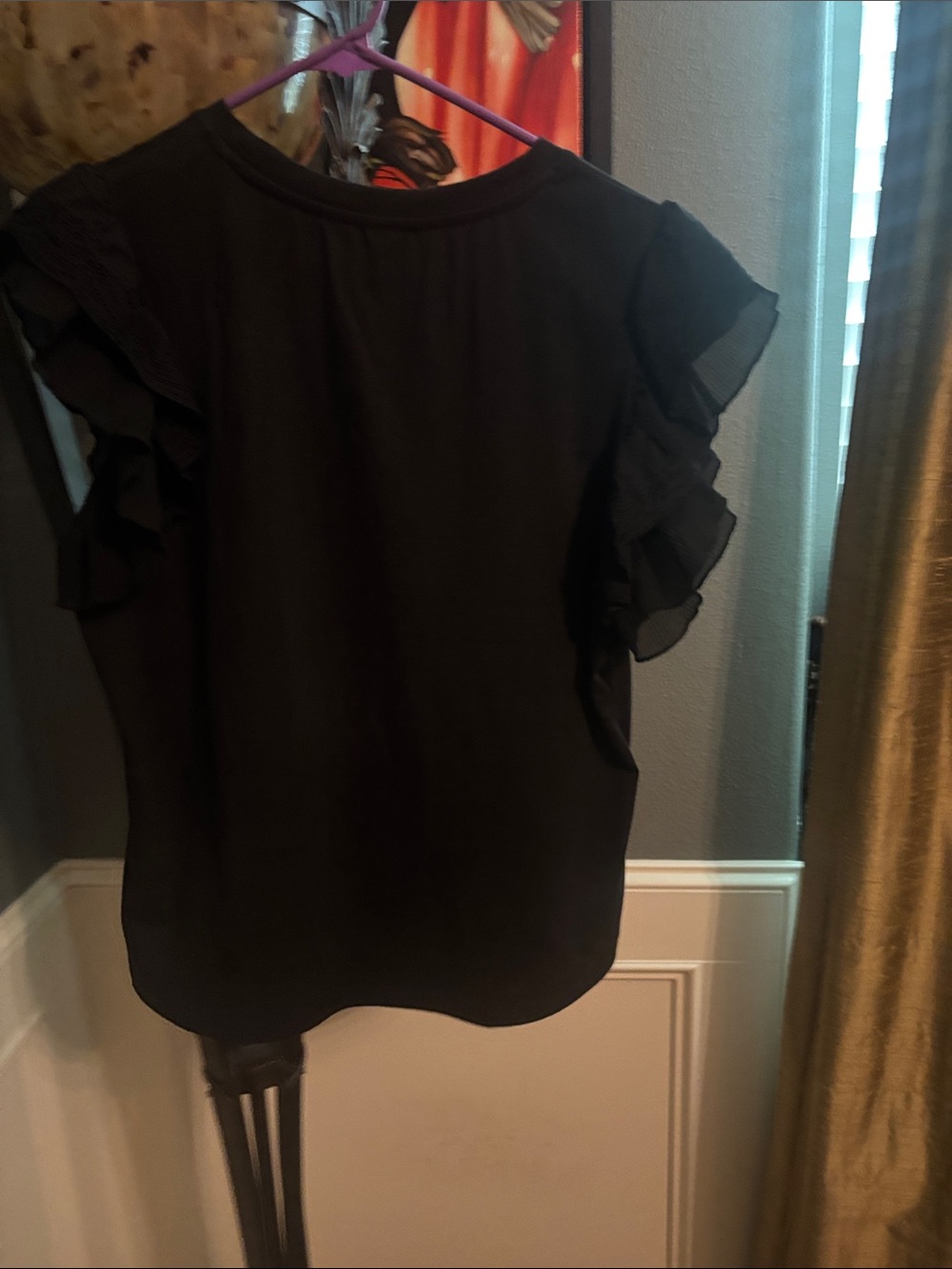 SHEIN Black Short Sleeve Ruffle Mesh Sleeve Tee - L - Picture 7 of 11